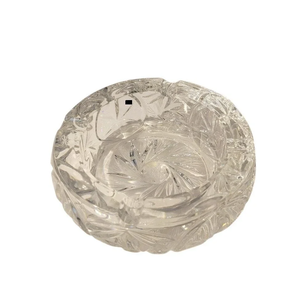 Vintage MCM‎ Cut Crystal Glass Trinket Dish Ashtray Coin Holder Round Heavy